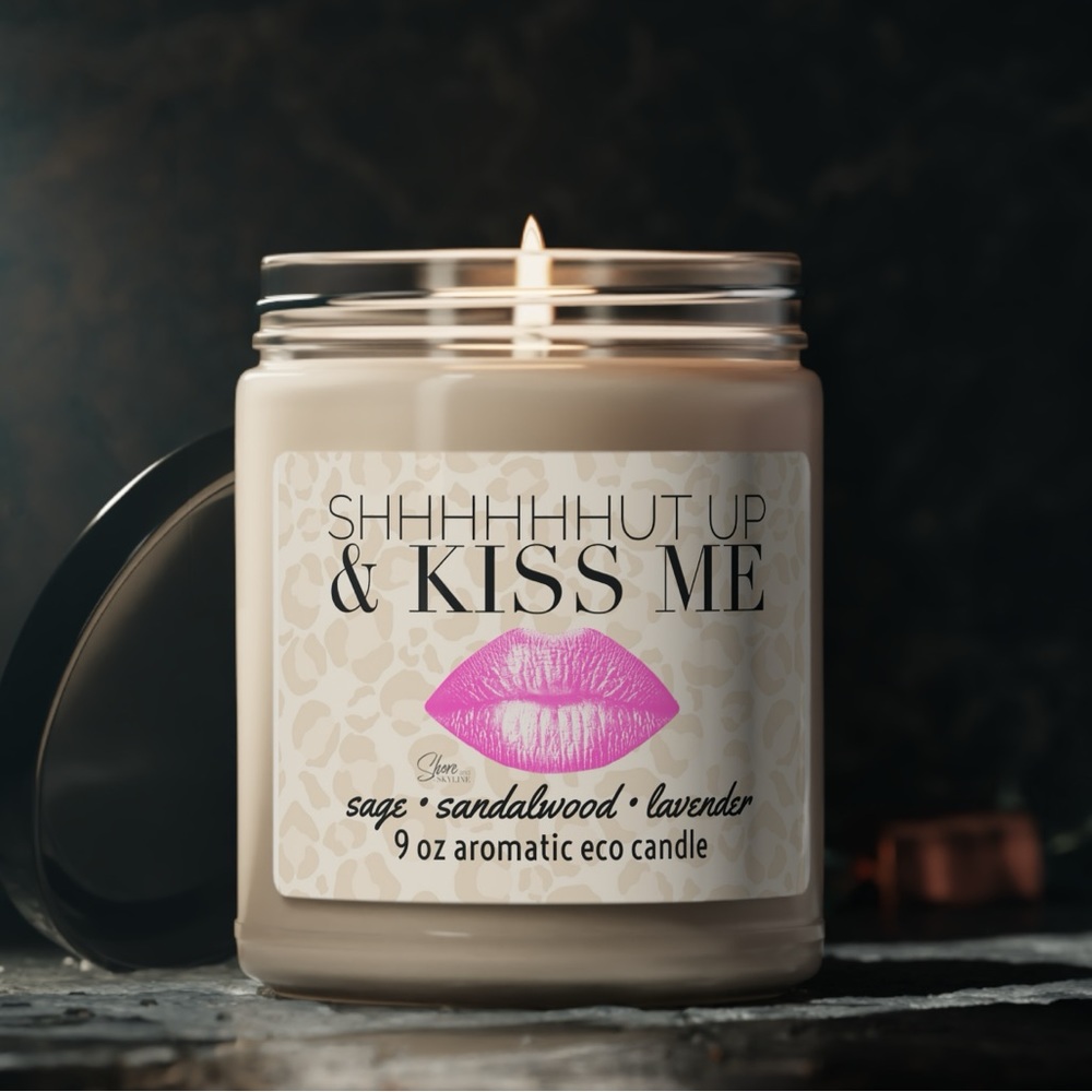 smells like him cologne candle shhhUT UP & KISS ME aromatic woody musk fragrance